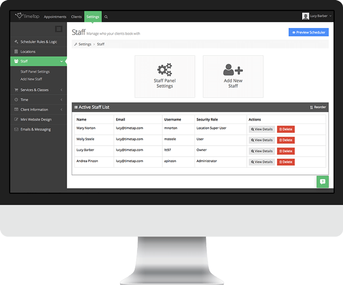 Manage all appointments centrally with TimeTap's scheduling system